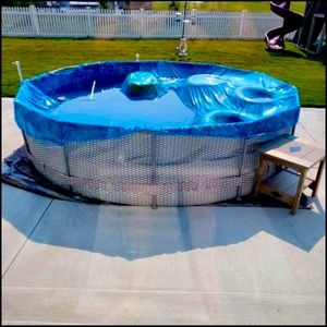 12feet swimming pool aboveground with cleaning supplies.